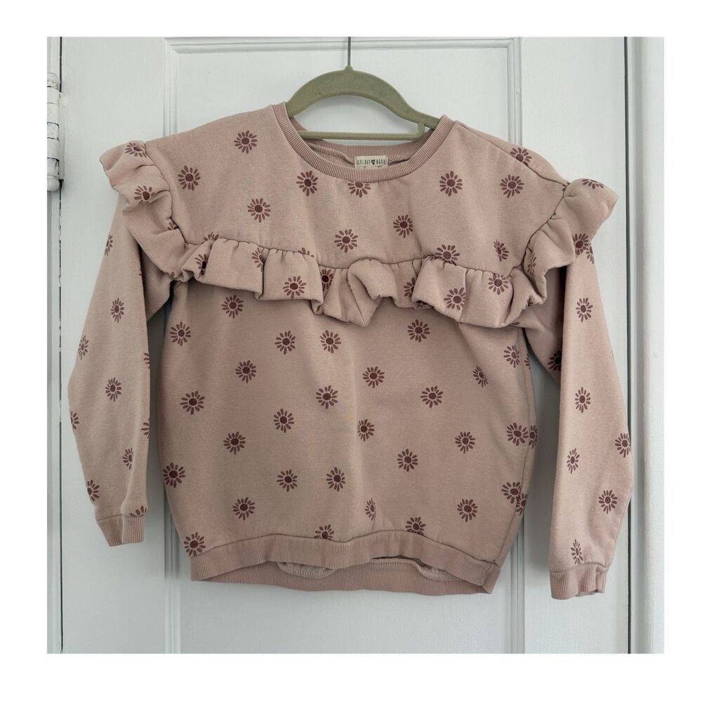 Rabbit+Bear Crewneck Floral Ruffle 100% Organic Cotton Pullover Sweatshirt Sz 8